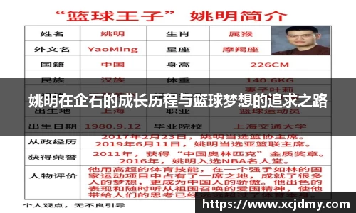 姚明在企石的成长历程与篮球梦想的追求之路